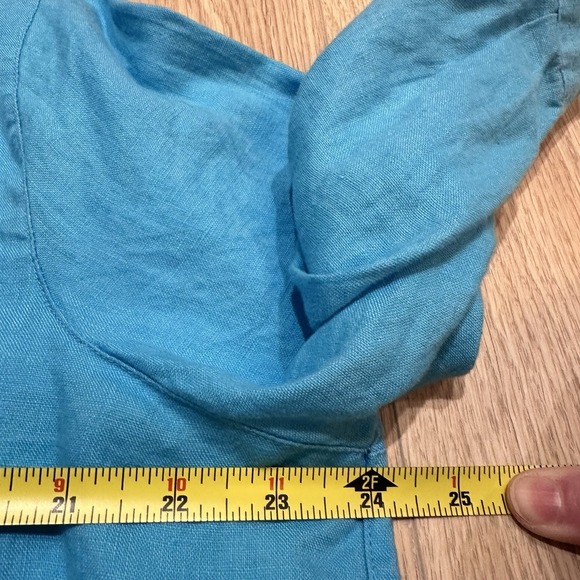 John Mark Aqua 100% Linen Top Button Up Tie Front Blouse Women's XL Boho Artsy - Picture 5 of 7